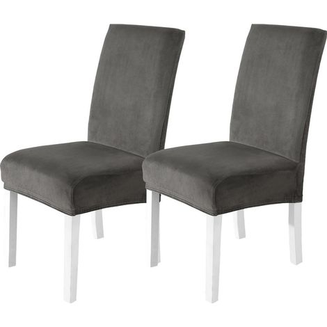Stuhlhussen Samt 2er Set Grau, Stretch Stuhlbezug für Hochlehner & Schwingstühle (1/5)