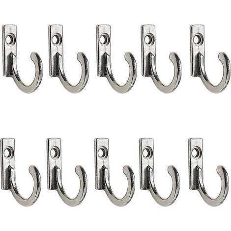 Lot de 10 crochets en alliage de zinc pour chapeaux, porte-serviettes vintage, petits crochets muraux, crochets robustes pour peignoirs, crochets d'entrée à un trou, argentés, 22 x 18 mm (1/5)