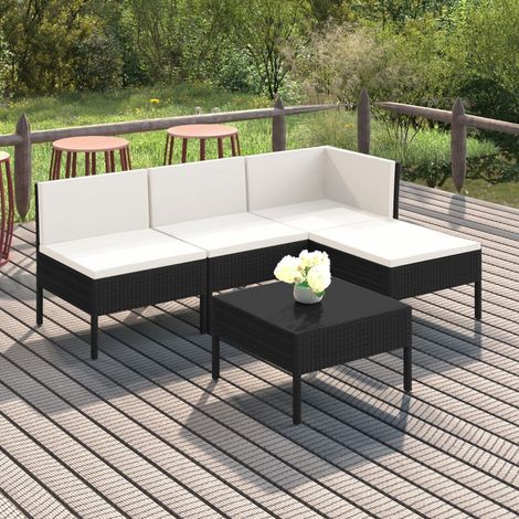 5-tlg. Garten-Lounge-Set mit Auflagen Poly Rattan Schwarz vidaXL (1/5)
