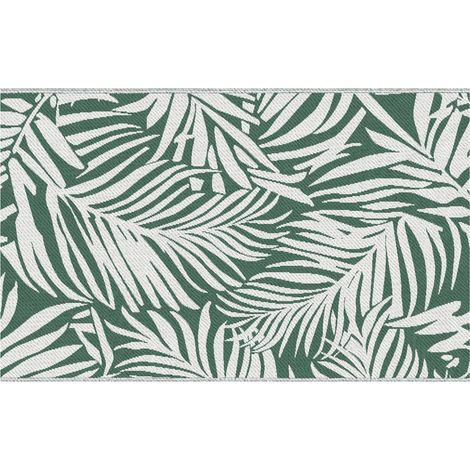 Tapis d'extérieur réversible pour balcon et terrasse, motif feuilles, 152 x 243 cm, vert et blanc (1/5)