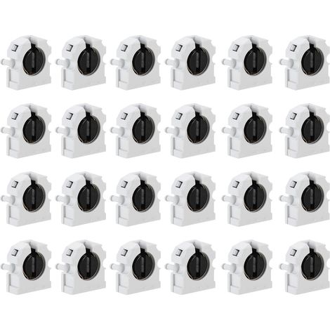 T8 Support de Lumière Fluorescente, 24 Pcs G13 Base de Lampe Douille de Tube Fluorescent LED, 500V Remplacement du Support de Lampe de Type Tournant Non Shunté, 29x32x13mm (1/5)