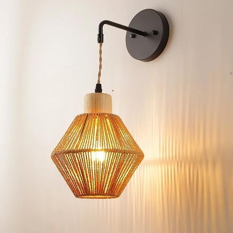 Applique Murale Vintage en Rotin Sans Ampoule – Luminaire Bohème avec Corde de Chanvre Tissée Main, Décoration Salon, Chambre, Couloir (1/5)