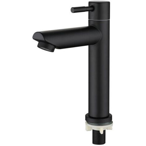 robinet de lavabo robinet pour salle de bain Robinetterie de avec bec robinet d'eau froide pilier valve,Hauteur totale : 18cm,NOIR (1/4)