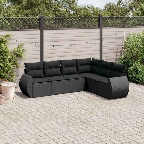 Salon de jardin 6 pcs avec coussins noir résine tressée (1/5)