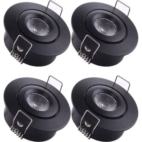 4 spots encastrables LED, 1 W, blanc chaud 3000 K, Ø52 mm, profondeur 24 mm, pour cuisine, placard et éclairage intérieur