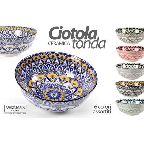 1 Pezzo Ciotola Insalatiera in Ceramica Tonda 13 cm 6 Colori (1/2)