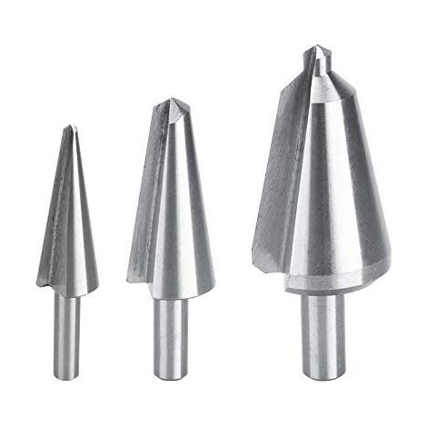 Ensemble de 3 forets coniques étagés HSS pour un perçage précis de 16 à 30,5 mm et de 3 à 14 mm dans l'acier, le bois, le plastique et le cuivre. (1/4)