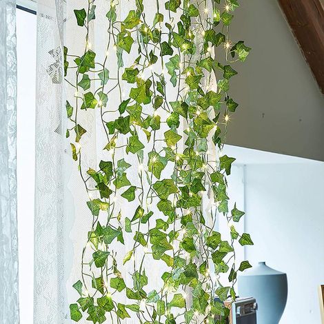 Künstliche Efeu-Lichterkette, 10 m, 100 LEDs, dekorative Ranke für den Außenbereich, Hängende Pflanzengirlande mit Lichterkette für Terrasse, Garten und Balkon (1/3)