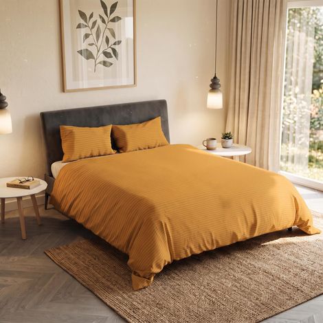Parure Housse de Couette Satin Stripes, 100 Polyester, Orange, 2 Places (1/5)