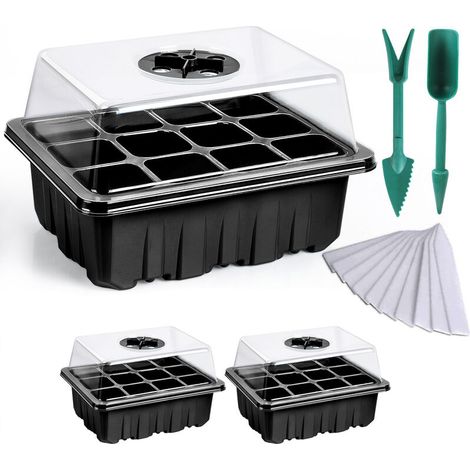 Mini Serre pour Plantes, 3 Pièces 120 Cellules Intérieure Plateau Semis avec couvercles rehaussés, Bac à semis Pépinière Bote de Culture Durables, Noir (1/5)
