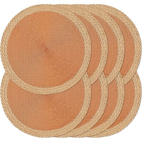 Lot de 8 sets de table ronds tressés - 38,1 cm - Antidérapants et lavables - Bords larges - Pour décoration de table de cuisine et salle à manger (orange, 8)'Bord Large Marron, Orange 8 pcs'Bord Large (1/5)