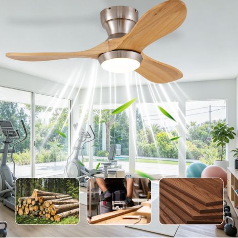 Ventilador de techo empotrado reversible, 6 velocidades, sin luz, madera maciza, natural (1/5)