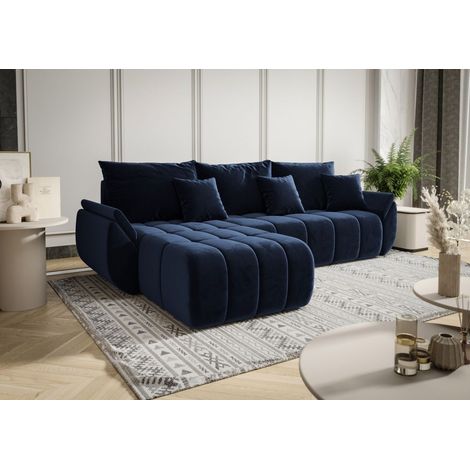 Ecksofa Schlafsofa LOUISE Stoff Monolith Dunkelblau Ottomane Links