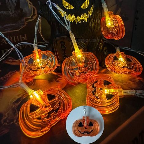 Guirlande Lumineuse Citrouille D'halloween - Orange - String Lumineuse LED Étanche - Décoration D'halloween Intérieure/ Plein Air - Décoration de Fête (1/5)