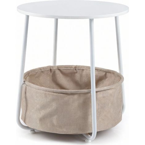 Mesa auxiliar multiusos redonda de 45 x 45 x 50,5 cm con cesta de almacenaje extraíble diseño moderno en metal blanco 200018695