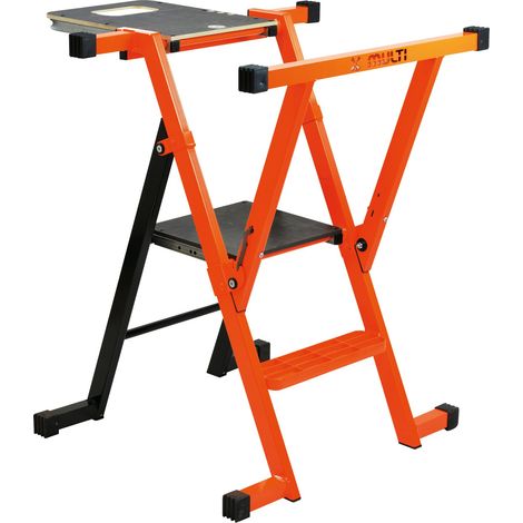 Marchepied multifonction aluminium – Hauteur de travail max. 247 cm – FSC – Support de coupe intégré – 4 points d’appui antidérapants