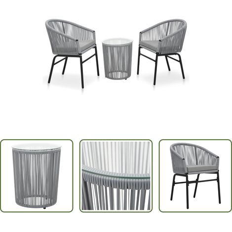 vidaXL Gartenstuhl -  3-tlg. Bistro-Set mit Kissen PE-Rattan Grau (1/5)