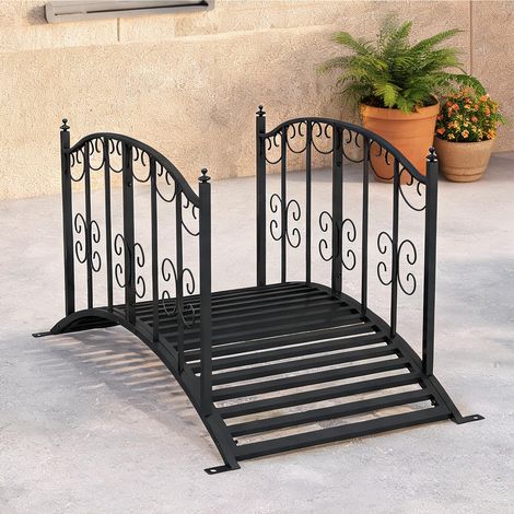 Passerelle de jardin en acier 119 cm avec rampes et décor floral (1/5)