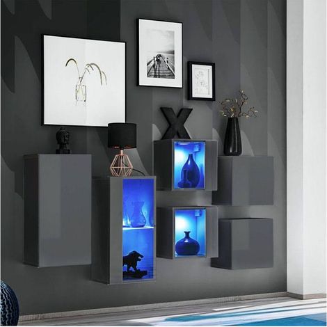 Ensemble meuble mural Switch SB IV - L 150 x P 30 x H 80 cm - Gris - Livraison gratuite