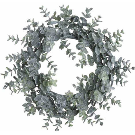 Large Frosted Eucalyptus Candle Wreath - Plastic - L8 x W33 x H33 cm