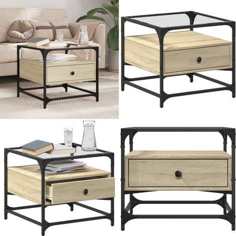 Couchtisch mit Glasplatte Sonoma-Eiche 50x50x45 cm Stahl - Couchtisch - Wohnzimmertisch - Esszimmertisch - Sideboard - Holztisch - Home & Living (1/5)