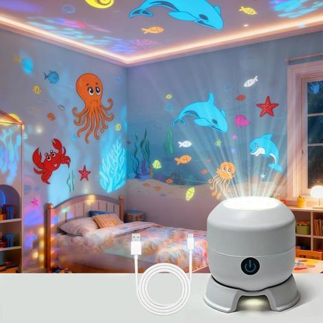 Projecteur LED Rotatif Dynamique,Projection Lumineuse Colorée à 360°, Motifs Dynamiques Flocons de Océan,Projecteur USB à Intensité (1/5)