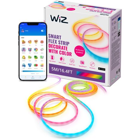 Ruban LED Neon Flex, 16 millions de couleurs et nuances de blanc, Bande LED 5 m, Scènes de lumières dynamiques, Connexion WI-FI, Contrôle par la Voix, App (1/5)