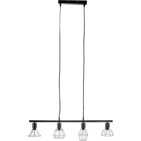 Lampe suspendue salle à manger lampe de table salon suspension industrielle métal noir 4 flammes, 4x E14, LxPxH 75x13x150 cm (1/5)