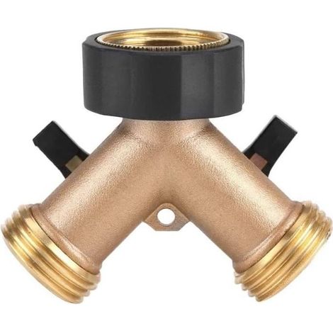 Raccord Double Robinet - Adaptateur de Robinet - Laiton - 3/4 - Robinet d'Arrêt pour Jardin (1/4)
