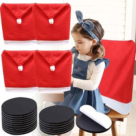 Housses De Chaise - Bonnet De Pere Noel - Velours Rouge - 50x60 Cm - Lot De 4 (1/5)