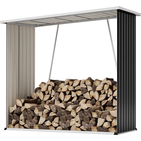 Abri à bois de jardin en acier galvanisé, toit incliné, 172 x 88 x 148 cm – inclus 4 piquets de sol, 4 chevilles d’expansion et 2 paires de gants (1/5)