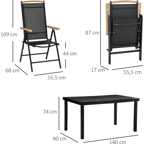 Ensemble de mobilier de jardin pliant Outsunny pour 6 personnes : 1 table + 6 chaises, structure en aluminium, noir (1/5)