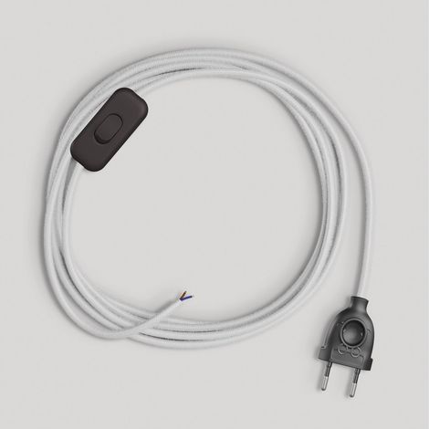 creative cables - Cablaggio per Lampada, Cavo RC01 Cotone Bianco 1,80 m. Scegli Il Colore dell'interuttore e della Spina. - Nero