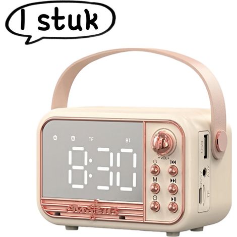 Enceinte Bluetooth sans fil rose avec fonction alarme emplacement pour carte microSD compatible carte TF clé USB et entrée AUX design vintage (1/5)