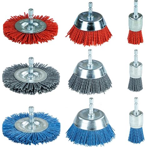 Ensemble de 9 brosses abrasives en nylon pour éliminer la rouille et la corrosion de la peinture (1/5)