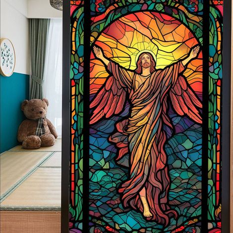 Film de protection UV pour fenêtres préservant l'intimité : film décoratif électrostatique non adhésif, effet vitrail, 45 x 100 cm (1/5)