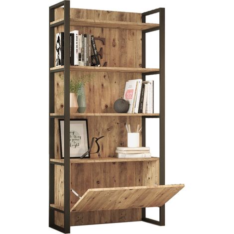 Etagère au sol Guinas H180cm Métal Noir et Bois Naturel (1/5)