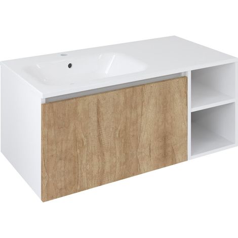 Meuble vasque LOREA 100x46x51,5cm (70+30Pcm), gauche, chêne alabama/blanc mat (1/4)