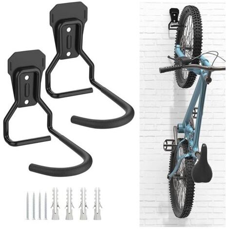 2er-Set Fahrradhaken, Schwarz, Fahrradbügelhalter aus Eisen, Robuste L-förmige Wandhalterung zur Fahrradaufbewahrung, Praktische vertikale Fahrradhalterung für Hausgarage