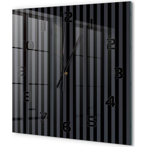 Grande Horloge Murale Carrée Style Contemporain Verre Silencieuse Salon Cuisine Rayures noires et grises 60x60 cm (1/5)