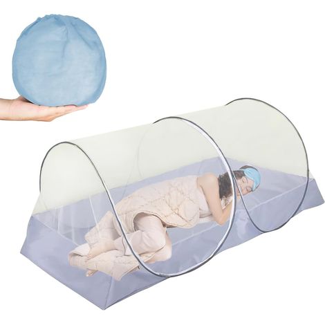 Moustiquaire Pliable, 100x200cm Moustiquaire pour Lit, Tente de Camping Portable pour Voyage, Installation Rapide Moustiquaire pour Voyage en Plein Air, Lit de Camping, Baldaquin de Voyage (Gris) (1/5)