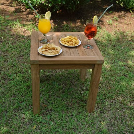 Teck'Attitude – Table basse carrée en teck massif 50 x 50 cm – Résistante aux intempéries – Idéale pour jardin et intérieur – Style naturel (1/4)