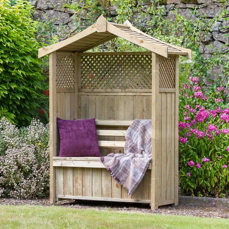 Zest Dorset Arbour Wooden Garden Seat & Storage Box Trellis Sides & Cover Black (1/5)