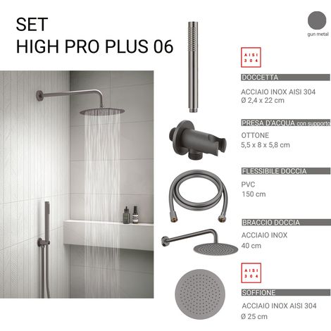 Set de ducha redondo 25 cm High Pro Plus gun metal (1/2)