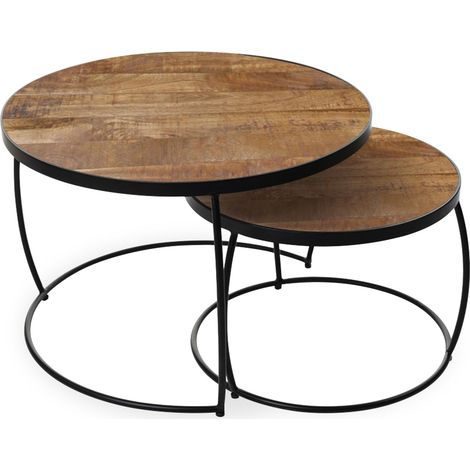 Lot de 2 tables basses gigognes en bois exotique de magnolia - LARS