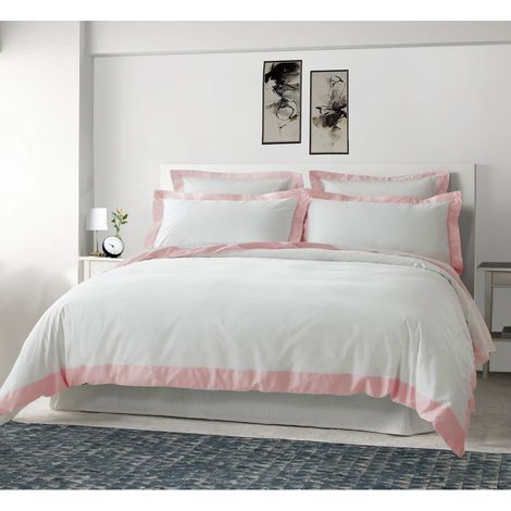 Parure de Lit 3 Pièces Bordure Coloré - Housse de Couette + 2 Taies d'Oreillers - Sublime - Rose - 260 x 240 cm (1/4)