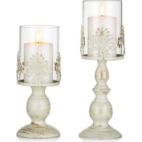 Bougeoir - Fer - Abat-jour Verre - Hauteur 27 cm ou 33 cm - Pour Décoration Table Mariage Fête Maison - 1 Pièce (1/3)