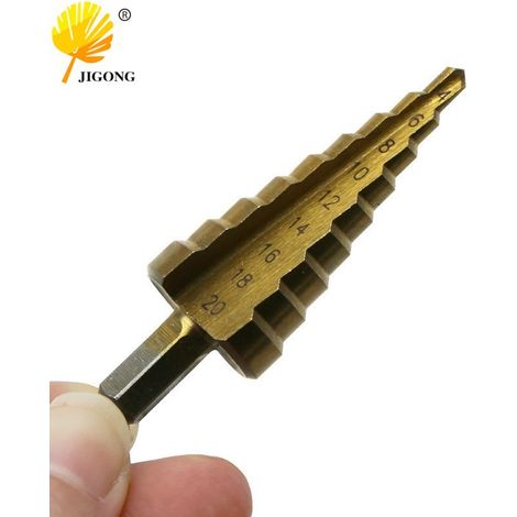 Foret hélicoïdal pour perçage de plaques d'acier, foret étagé hexagonal en acier à roulement unique 4-20, foret pagode. (1/5)