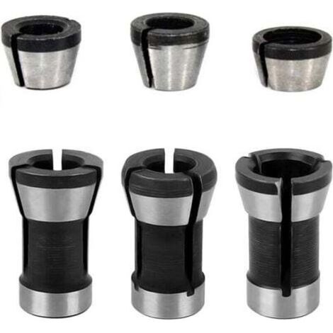 Adaptateurs de fraise pour défonceuse – Lot de 6 collets de serrage (6 mm, 6,35 mm, 8 mm) en acier trempé pour affleureuses électriques (1/5)