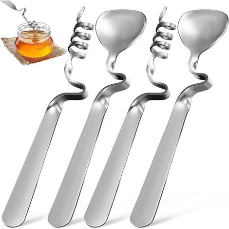 Lot de 4 cuillères à miel et confiture en acier inoxydable, idéales pour le thé, le café et les yaourts.-As Shown